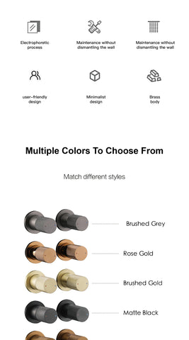 AITANA Minimalist Gun Grey Brass Ceiling Shower System Hidden Embedded Dual Handle Cold and Hot Water 2-Function Bathroom Mixer