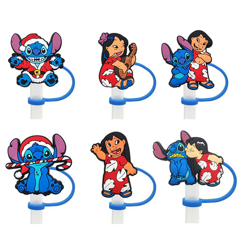 Disney Stitch Cartoon Silicone Straw Covers For Water Glass Bottle Drinking Dust Cap Straw Tip Cover Cup Accessories For 10mm