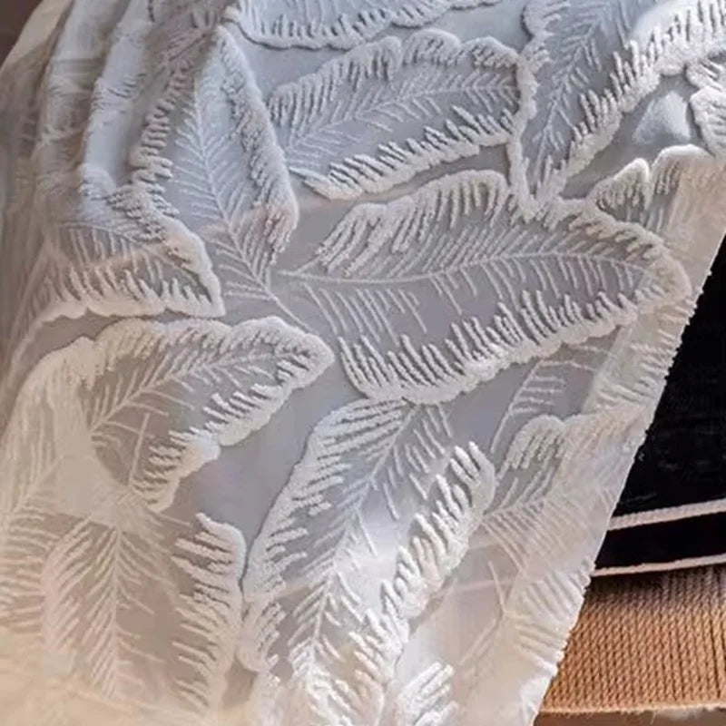 Bohemia white curtain yarn romantic 3D relief curtains for light-proof opaquefor bedroom living room balcony leaf embroidered
