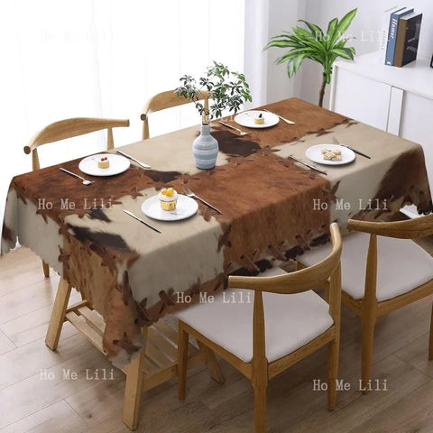 Cowhide Rectangle Tablecloth Patchwork Cow Fur Print Cloth Kitchen Dining Farm Animal Tablecloths Western Cowboy Table Cover