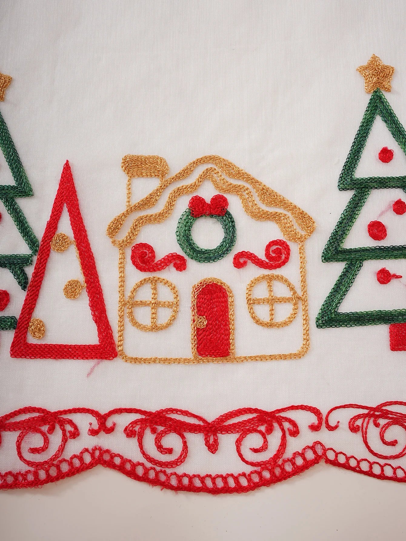 1PC Christmas Reindeer Sleigh Embroidered Tulle Pole Curtain for Living Room Bedroom Holiday Party Decor