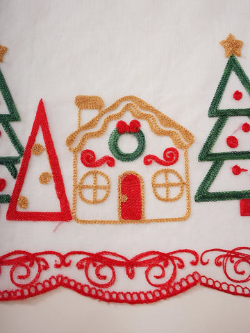 1PC Christmas Reindeer Sleigh Embroidered Tulle Pole Curtain for Living Room Bedroom Holiday Party Decor
