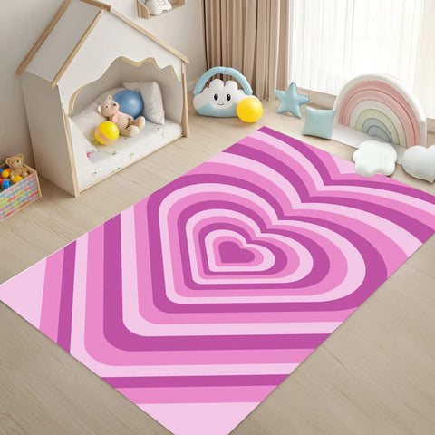 Sweet Heart Print Carpet Cute Girls' Room Decor Rug Modern Home Decor Non-Slip Floormat for Living Room Bedroom Kitchen Hallway