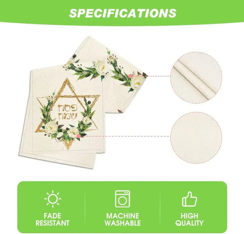 Hexagram Flowers Passover Linen Table Runners Kitchen Table Decor Pesach Star of David Jewish Festival Party Table Runners Decor