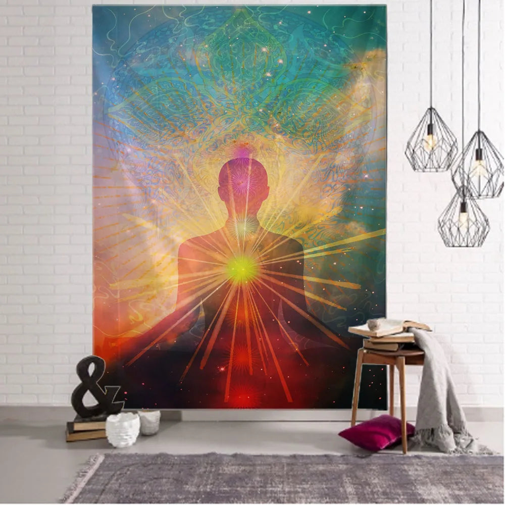 Meditation art tapestry, Buddha statue, chakra, wall hanging, mandala, home, living room, bedroom decoration wall hanging