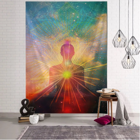 Meditation art tapestry, Buddha statue, chakra, wall hanging, mandala, home, living room, bedroom decoration wall hanging