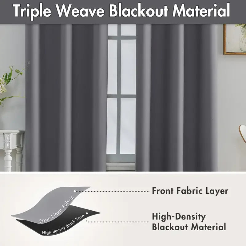 1PC Beige/Grey 100% Blackout Curtains with Grommets Total Privacy Drapes High Shade Shading Curtain For Living room Bedroom