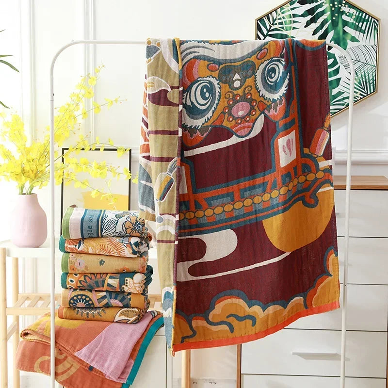 Nordic 21 Styles New Bohemian Floral Printing Adult Soft Absorbent Cotton Gauze Beach Bath Towel Bathroom Accessories 80×160CM