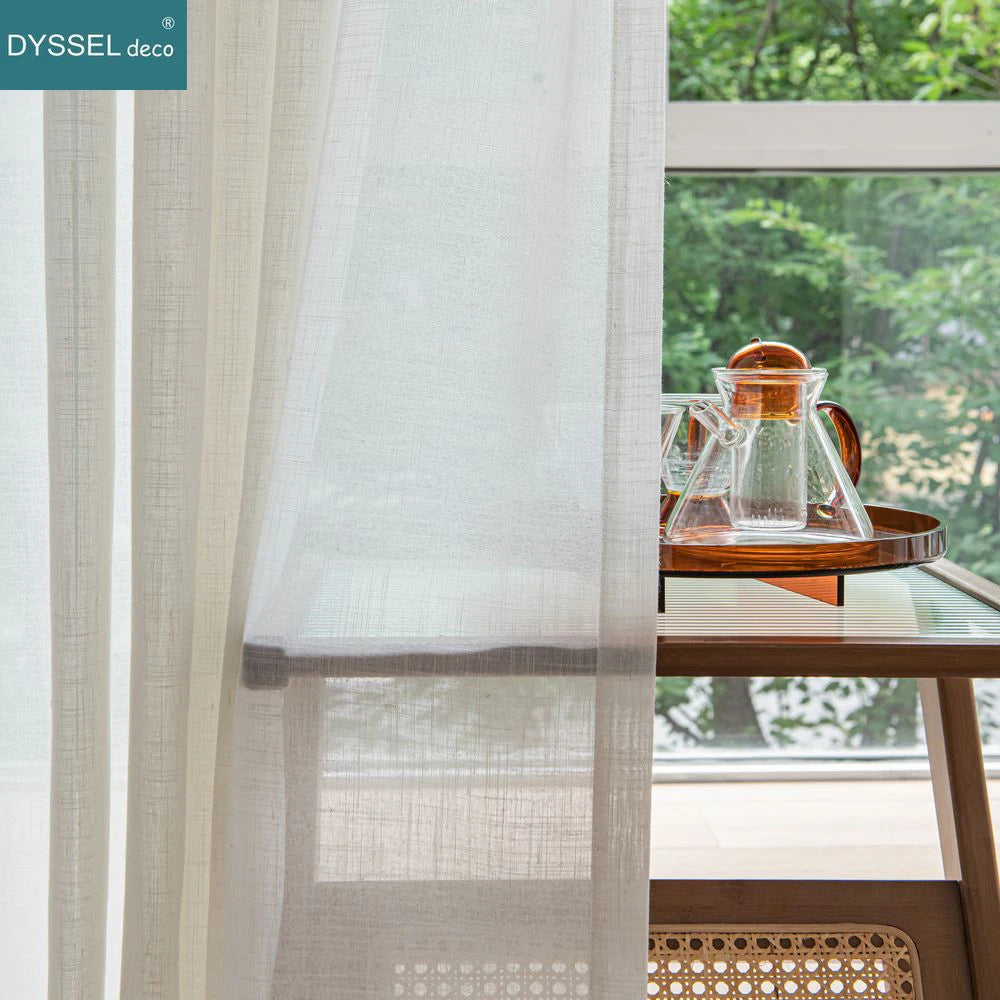 Modern Decorative Linen Solid Home Linen White Sheer European Style Window Curtains Rod Pocket Grommet for Living Room Bedroom