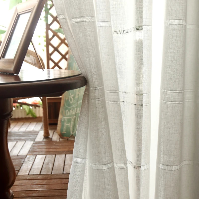 Modern white hollow striped curtain yarn for living room curtains balcony bay window bedroom gauze blinds curtain Custom size