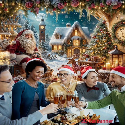 tapestry Festive Christmas - Durable Polyester, Santa Claus & Gingerbread House Scene with Snowy Village