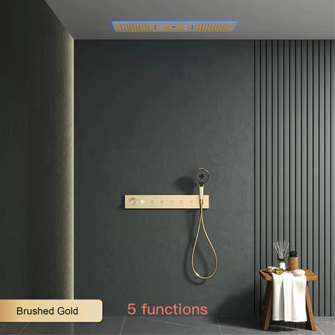 Luxury Brass Ceiling Mount Thermostatic LED digital display Shower Set System Bluetooth Music Rain Shower Head Bathroom Faucet
