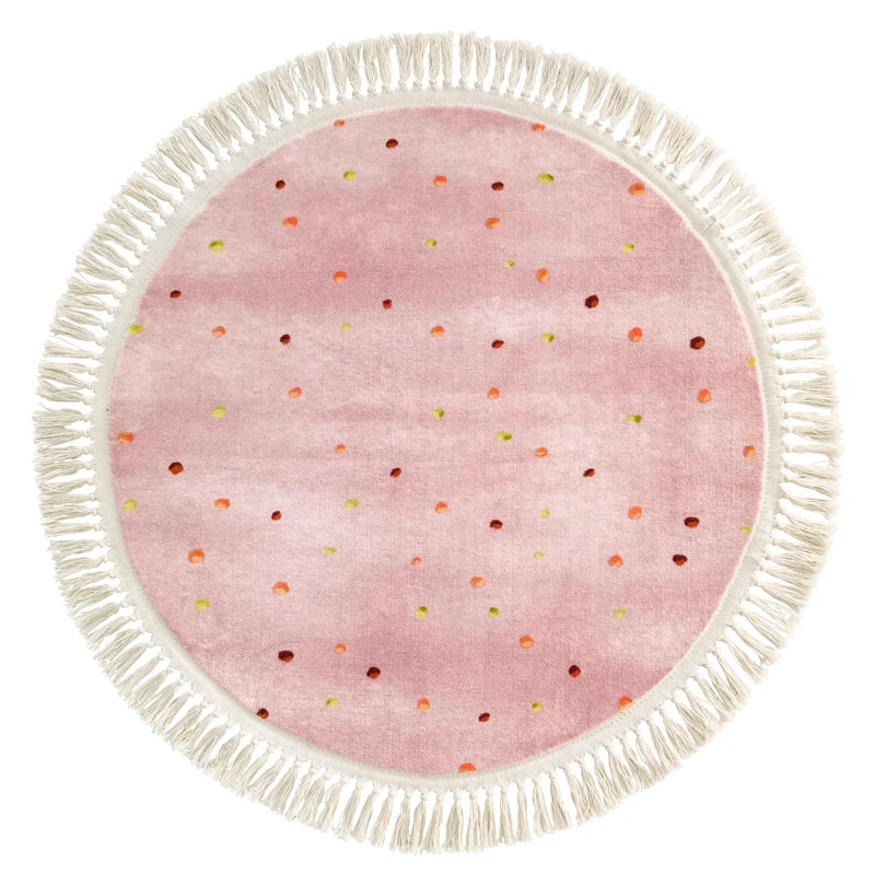 Cute Round Rug Bedroom Tassel Carpet Mat Bedside Kids Room Ddecoration Cartoon Floor Mats Home Soft Machine Washable Area Rugs