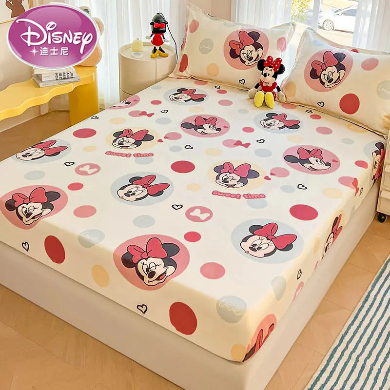 Disney Stitch Bed Mattress Cover Kawaii Cartoon Minnie Pooh Bear Lotso Bed Linen Fitted Sheet For Kids Adult Single Queen Size