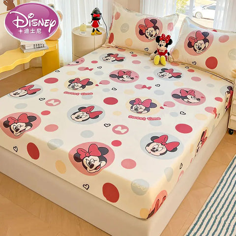 Disney Stitch Bed Mattress Cover Kawaii Cartoon Minnie Pooh Bear Lotso Bed Linen Fitted Sheet For Kids Adult Single Queen Size
