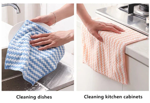 5Pcs Fleece Thickened Dish Cloth Does Not Stick To Oil Clean Kitchen Household Absorbs Water Without Shedding Scouring Pad Rag