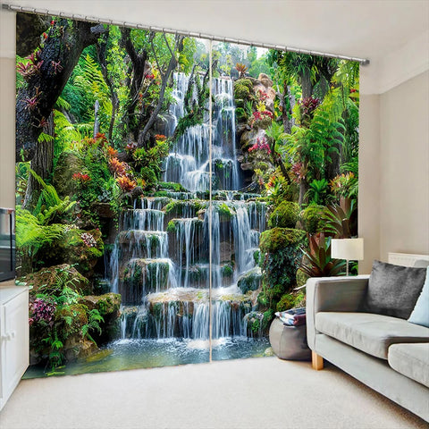 Rainforest Waterfall Print Blackout Curtain Tropical Plants Scenery Window Drapes Living Room Bedroom Nature - Themed Home Decor