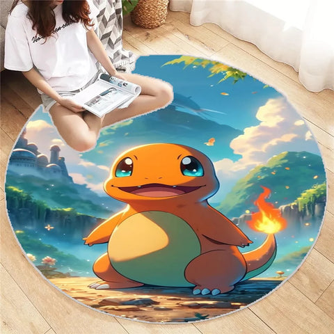 MINISO Charmander Pokemon Round Mat Cartoon Living Room Bedroom Kitchen Balcony Rugs Non-Slip Yoga Carpet Cute Home Decor Gift