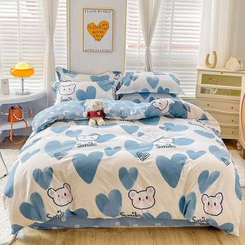 Cute Bear Duvet Cover Set for Teens, 3-Pieces Set 100%Cotton Comforter Cover with Pillow Shams, Soft Comfortable Kids Bedding