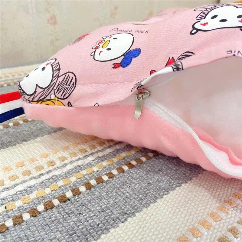 Soft Baby Pillow with Adorable Cartoon Print, Cotton and Microfiber Filling, Gentle Fabric, All-Season Comfort Soothing Cushion