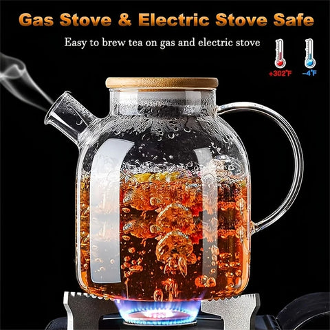 1L/1.8L Large Capacity Glass Teapot High Temperature Resistant Kettle for Steamed Juice Fruit & Iced Tea Home Kitchen Access