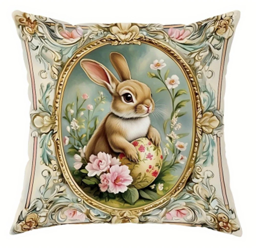 Easter flower pillow cover, holiday decoration sofa cushion cover, sofa home decoration, room decoration, office decoration, liv