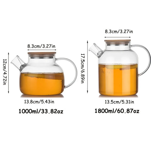 1L/1.8L Large Capacity Glass Teapot High Temperature Resistant Kettle for Steamed Juice Fruit & Iced Tea Home Kitchen Access