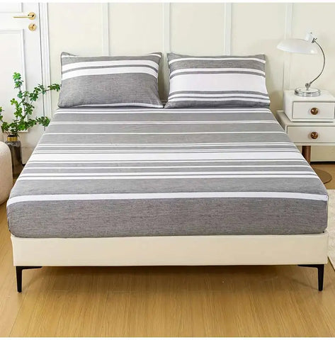 3-Piece Striped Fitted Sheet Set – Luxuriously Soft & Breathable – Includes 1 Fitted Sheet and 2 Pillowcases for Cozy Sleep – Pe