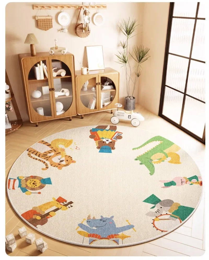 Cartoon Style Rugs for Bedroom Washable Living Room Decoration Round Carpet Anti-slip Children's Room Floor Mat Soft Bedside Rug