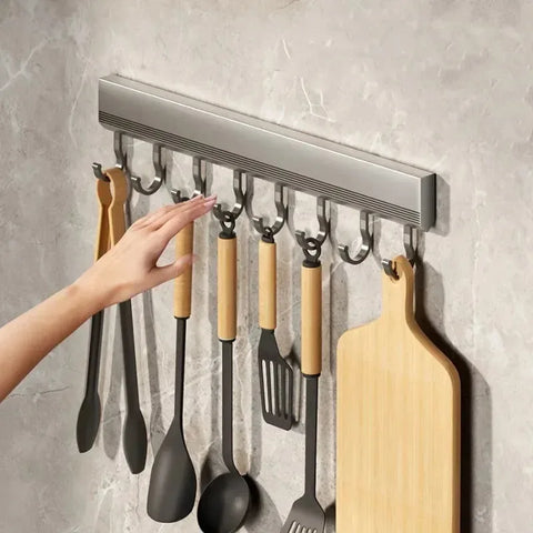 Wall Mounted Hooks Rack Punch Free Kitchen Utensils Storage Row Hook Holder Bathroom Towel Robe Coat Hangers Multi-Purpose Hooks