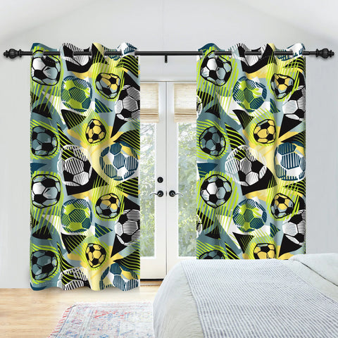 Sports Theme Kids Room Blackout Curtains Football Basketball Rugby Pattern Double Layer Curtains for Bedroom Sports Lovers Decor
