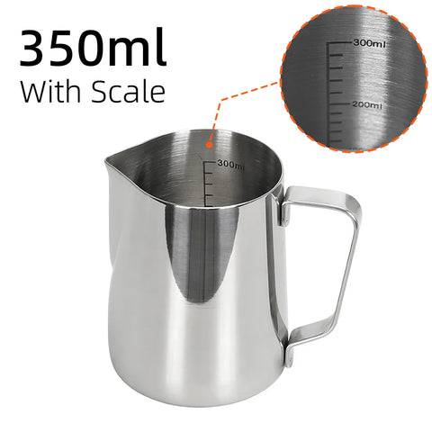 Milk Frother Jugs with Scale 350ml 600ml Stainless Steel Espresso Coffee Milk Pitcher Barista Steaming Cup Latte Art Needle