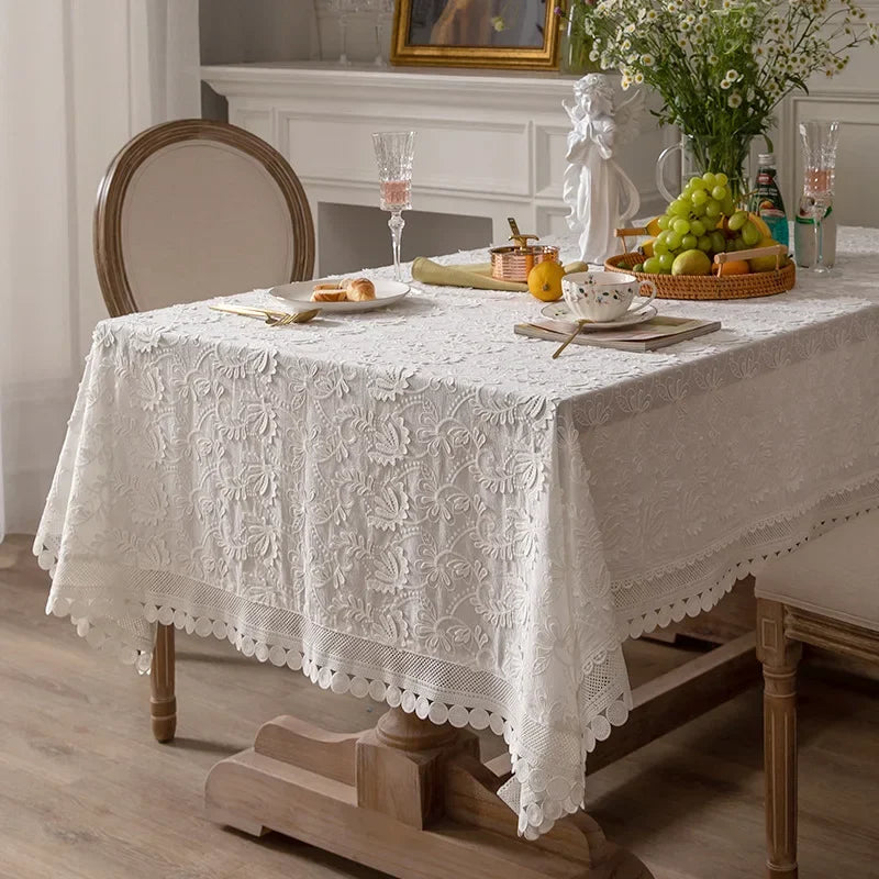 Luxury Lace Tablecloth Party Table Cloth American White Embroider Table Decoration for Living Room Bedroom Table Cover