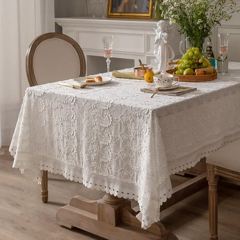 Luxury Lace Tablecloth Party Table Cloth American White Embroider Table Decoration for Living Room Bedroom Table Cover