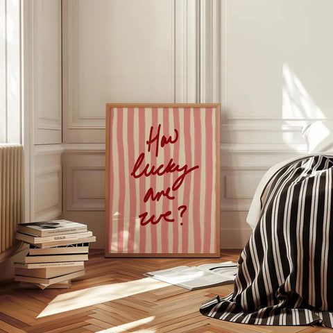 How Lucky Are We Pink Red Stripe Wall Art Prints Canvas Painting Poster Picture For Living Bedroom Dining Room Home Decor