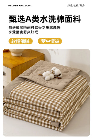 Japanese-style Plaid Summer Blanket 100% Cotton Skin Friendly Quilted Queen Quilt 220*240 Breathable King Size Duvet Comforter