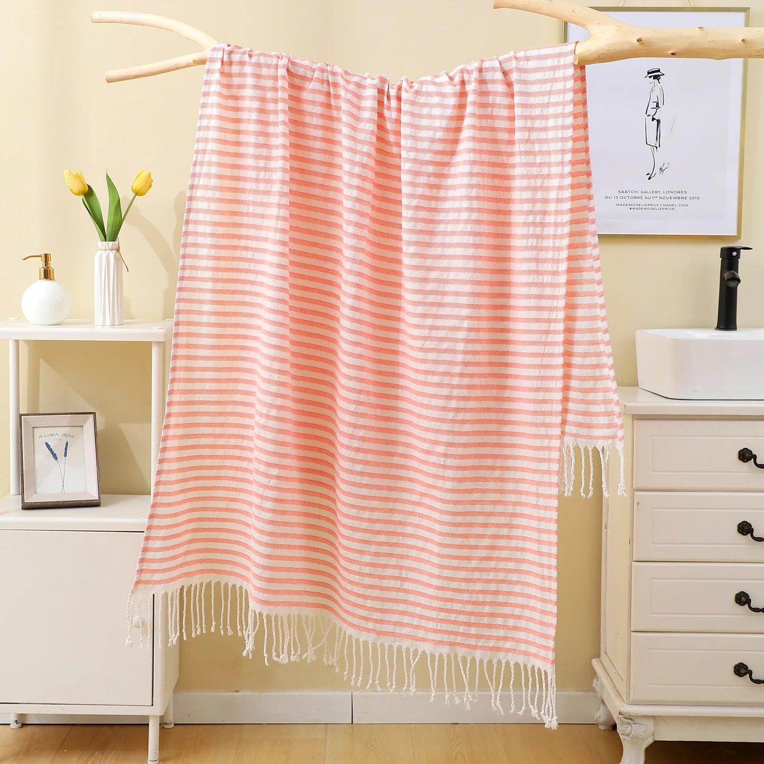 100x180CM Cotton Turkish Beach Towel Sauna Spa Gym Sports Fitness Fringed Bath Towel Shawl Scarf Sang Travel Blanket