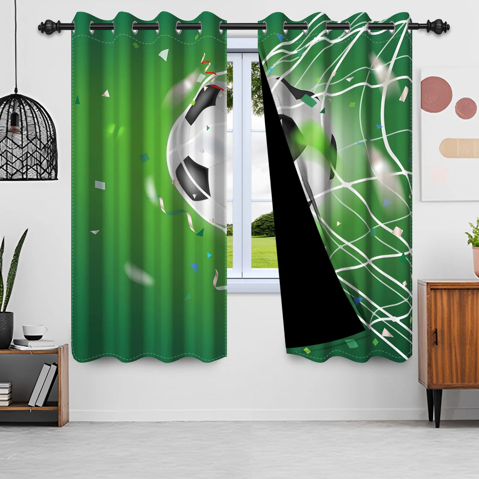 Sports Theme Kids Room Blackout Curtains Football Basketball Rugby Pattern Double Layer Curtains for Bedroom Sports Lovers Decor