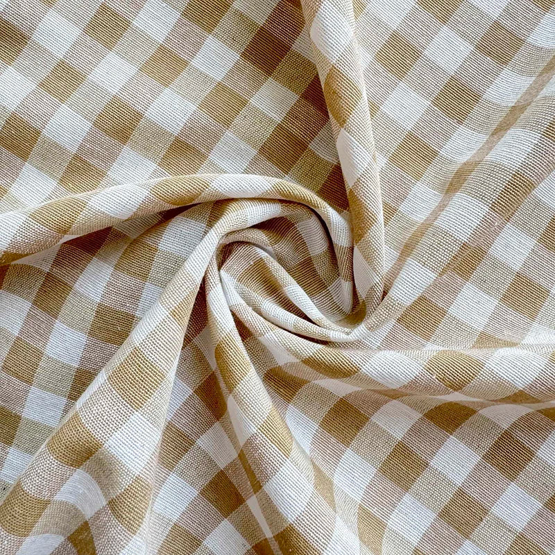Korean Style Classic Plaid Pattern Cafe Curtain  Light Brown Semi Blackout Small Curtain Rod Pocket For Living Room Kitchen Door