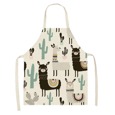 Alpaca Llama Cactus Printed Cotton Linen Sleeveless Aprons Kitchen Women Pinafore Home Cooking Baking Waist Bib Fartuchy Tablier