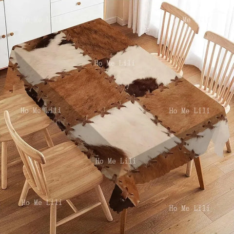 Cowhide Rectangle Tablecloth Patchwork Cow Fur Print Cloth Kitchen Dining Farm Animal Tablecloths Western Cowboy Table Cover