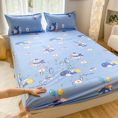 1pc Waterproof Fitted Bed Sheets Cartoon Style Single Bed Cover for Kids Queen/King sabanas cama matrimonial(without pillowcase)