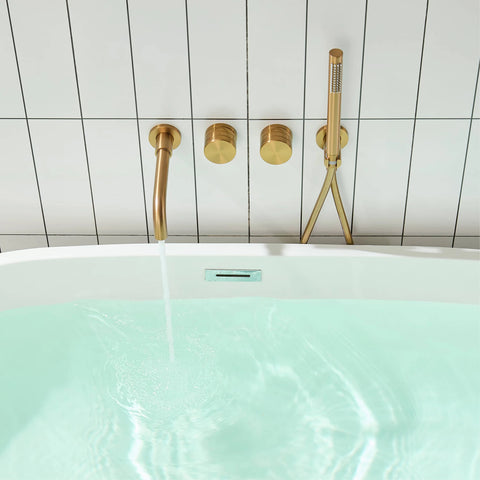 Luxury brass brushed gold wall mounted bathroom faucet with embedded dual handle hot and cold water 2 function bathtub mixer