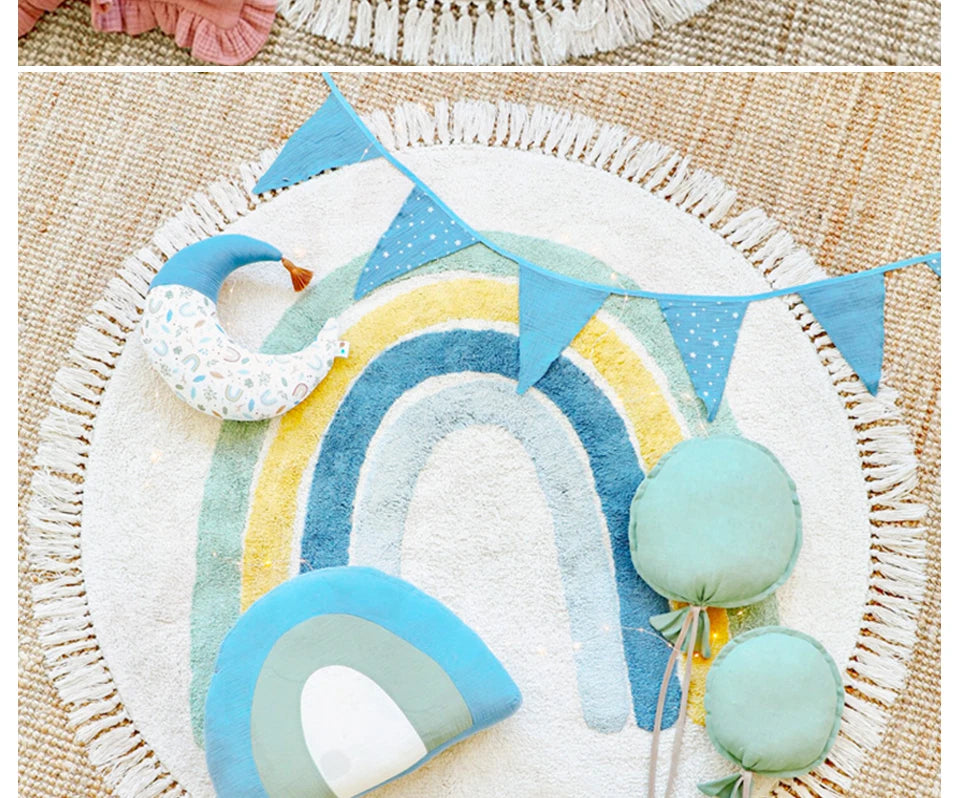 Cute Round Rug Bedroom Tassel Carpet Mat Bedside Kids Room Ddecoration Cartoon Floor Mats Home Soft Machine Washable Area Rugs