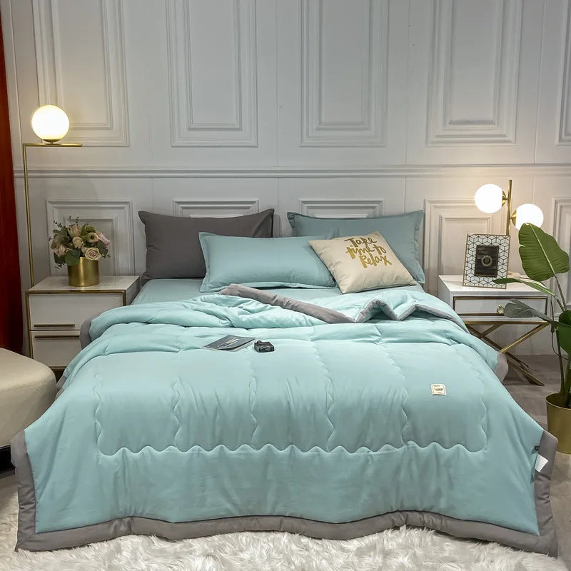 Japan Style Summer Quilt Soft Breathable Quilted Duvet Queen Skin Friendly WashableThin Comforter Lightweight Blanket 180x220