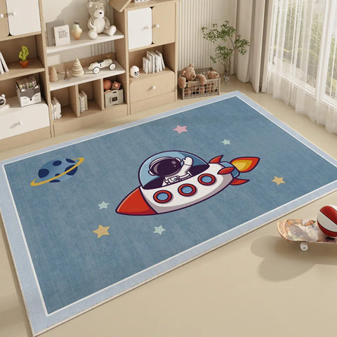 VIKAMA Crystal Pile Carpet Spaceman Children's Nursery Playmat Dirty Resistant Washable Cushioned Carpet for Living Room Bedroom