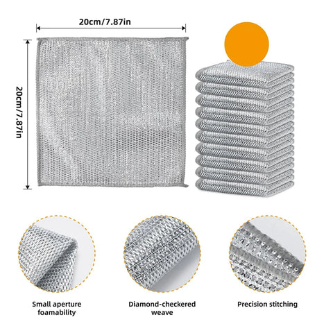 10/20Pcs Non-Scratch Stainless Steel Scrubbing Cloths Reusable Quick-Dry Silvery Kitchen Cleaning Dish Towel Scouring Cloth