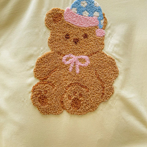 Cute Pink Cartoon Cat Towel Embroidery Girls Kids Bedding Set Soft Washed Cotton Duvet Covers Set Bed Sheet Pillowcases 3/4Pcs