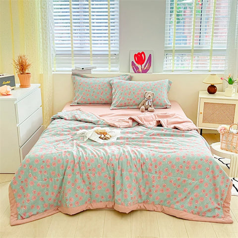 Floral Style Duvets for Summer Soft Comforter Breathable Bedspread 이불 Quilted Blanket Adults/Kids Thin Quilt (No Pillowcase)