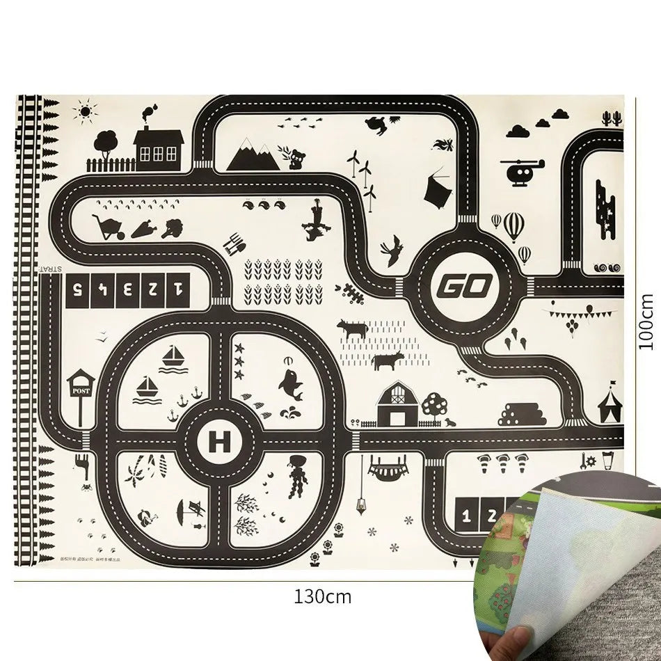 100x130 Kids Playmat Farm Road Portable Map Baby Educational Rugs Toddler Dinosaur Waterproof Play Mat Crawling Non-Toxic Carpet